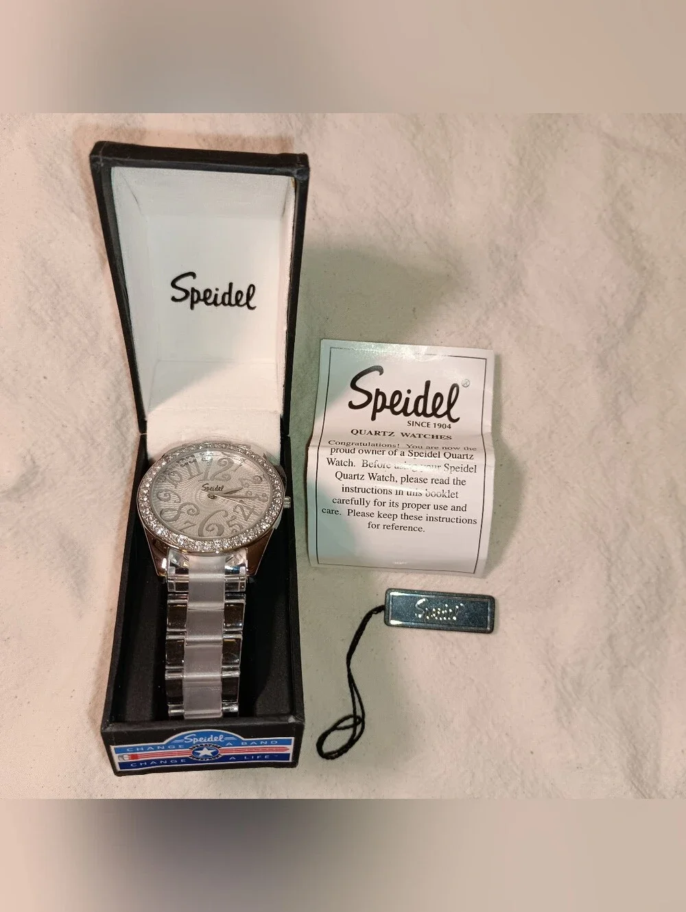 NWT Speidel Women's Quartz Watch 60-3249-17 NOS Crystal Bezel Boyfriend Watch